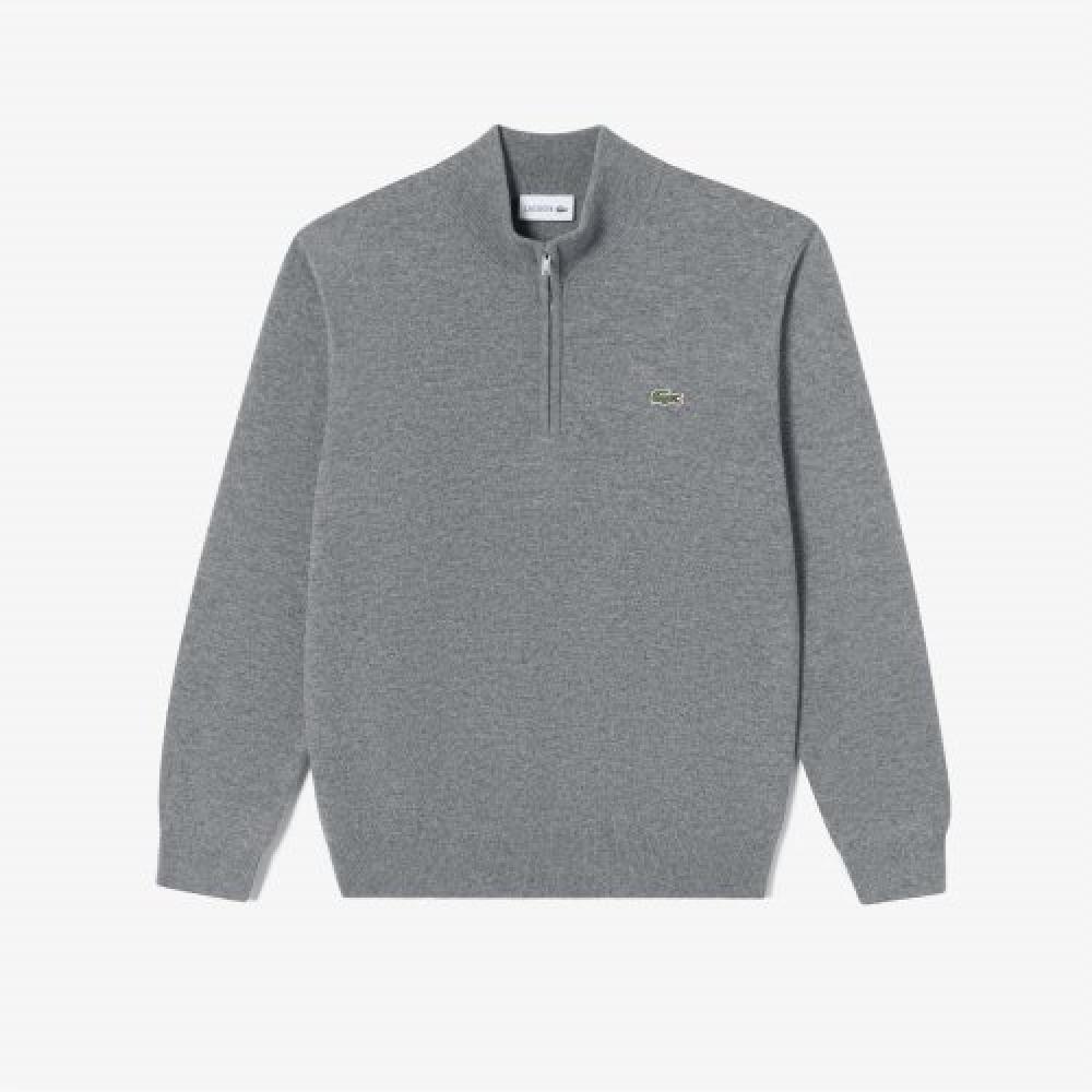 

LACOSTE Мужской базовый пуловер на молнии до половины [серый меланж]