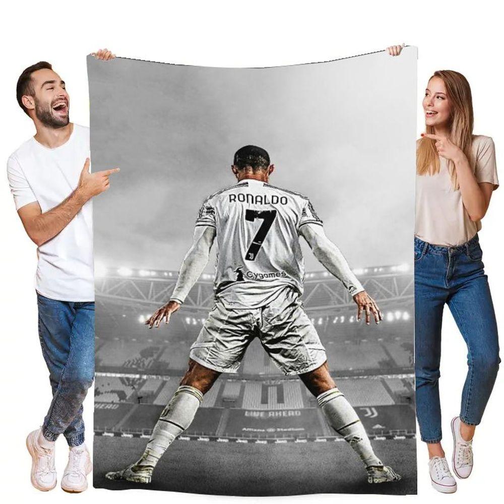Coperta Ponderata Grafica 'RONALDO' Numero 7 Giocatore di Calcio Dinamico - Morbida e Accogliente Coperta in Microfibra con Design Bianco e Nero