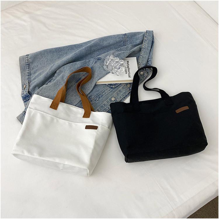 Canvas Bag Japanese Literary Large Capacity Shoulder Bag Female Student Tutoring Bag Korean Pure Color Commuter Ladies Handbag