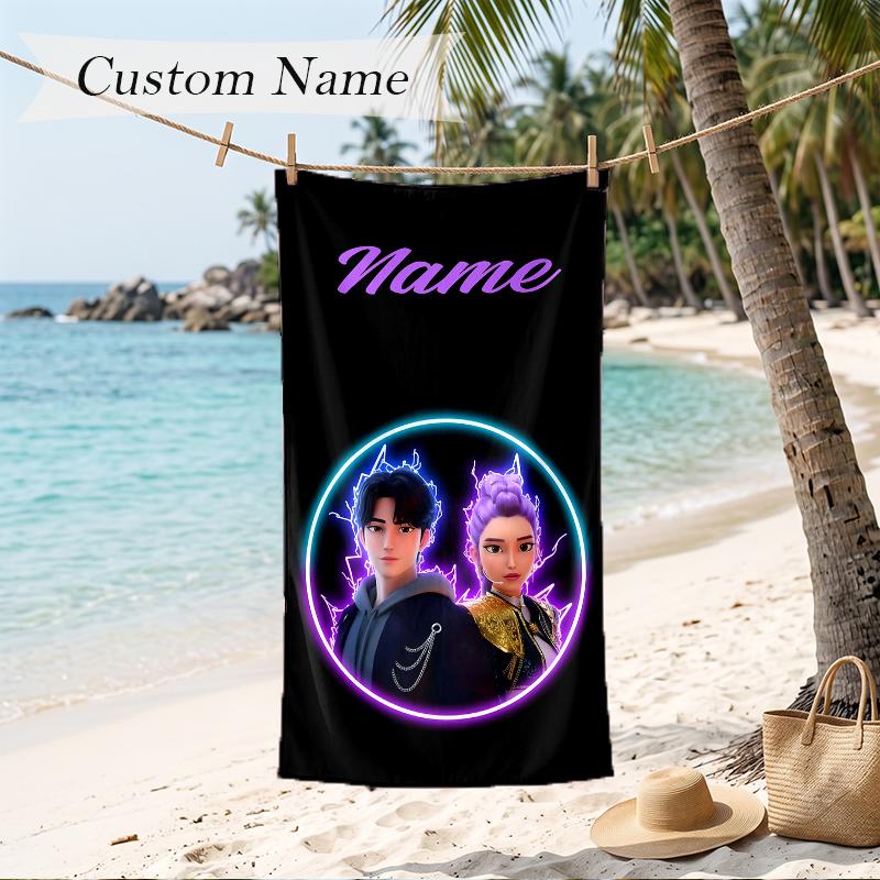Rumi & Jinu Custom Name Printed Beach Towel Personalized Soft Towel For Swimming Beach Travel