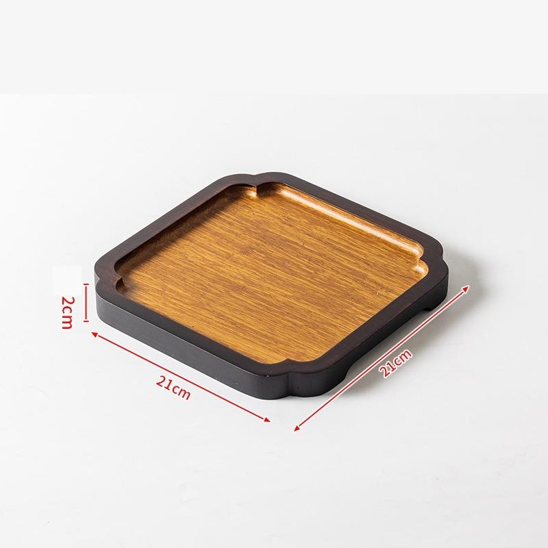 1PC Embossed Pattern Tray New Chinese Style Square Round Bamboo Tea Plate Household Desktop Decoration