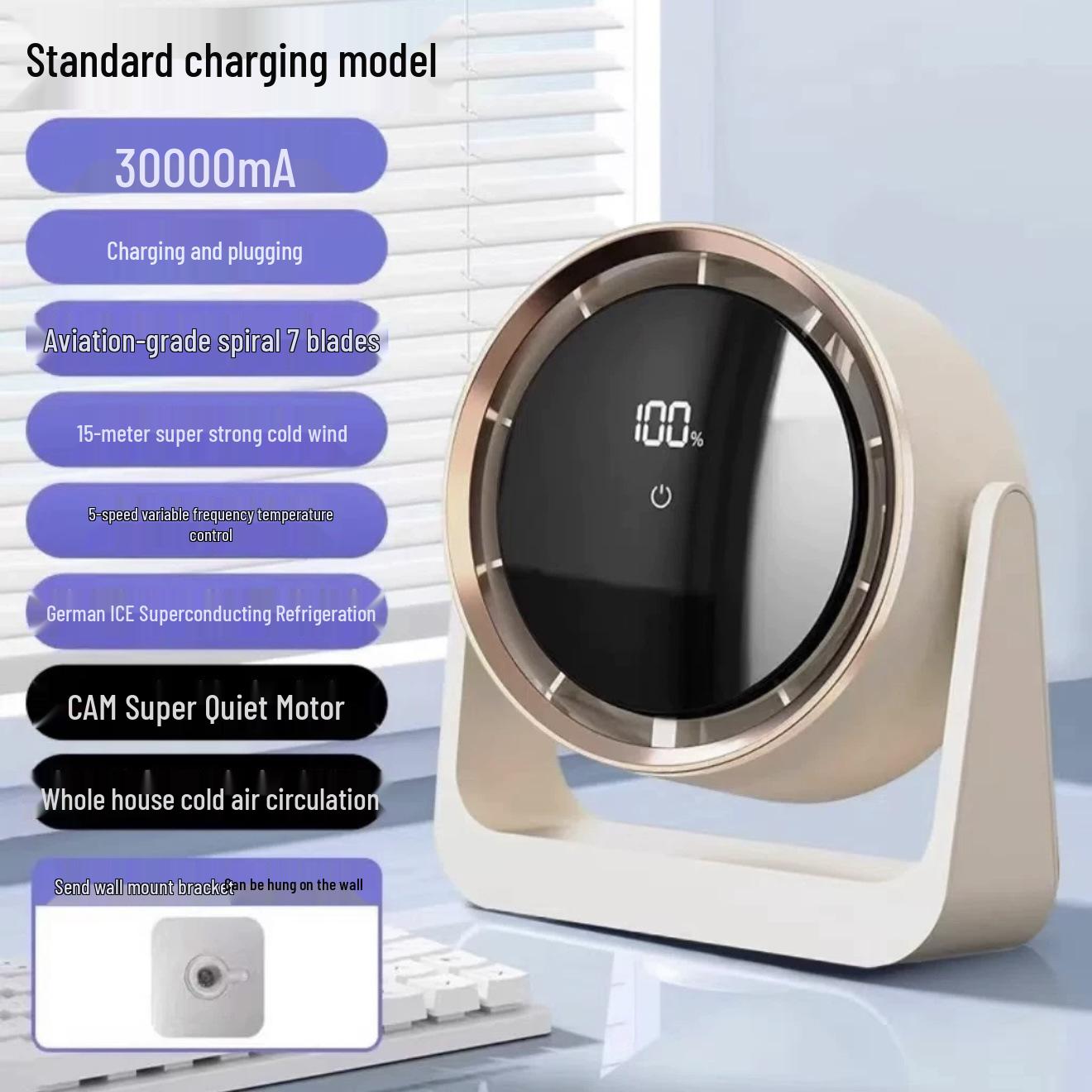 USB Rechargeable Silent Mini Fan for Desk, Wall, or Outdoor Use 50000mAh