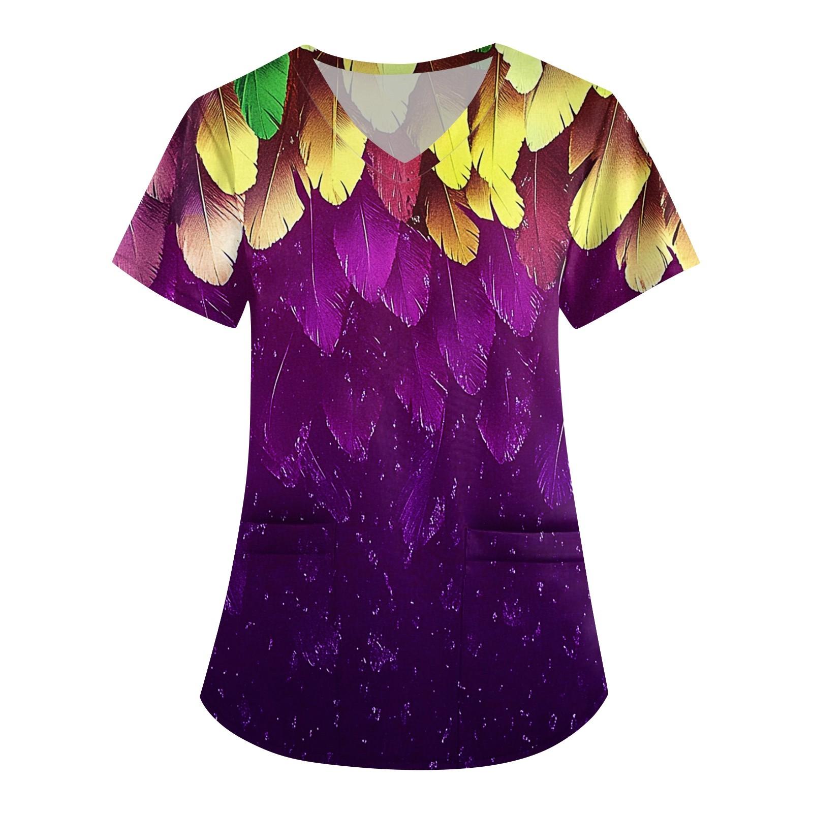 

Женская симпатичная принтованная рабочая одежда с V-образным вырезом, двухслойными карманами, базовым коротким рукавом, пуловером XXXXXL жёлтый