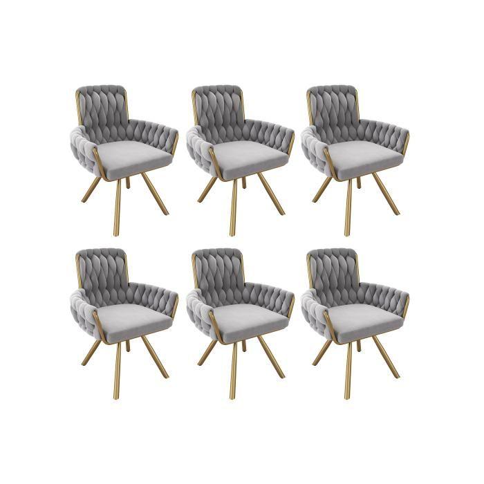 Chaises de salle à manger - MUVOE - Lot de 6 - Velours gris - Design moderne - Rotation 360°