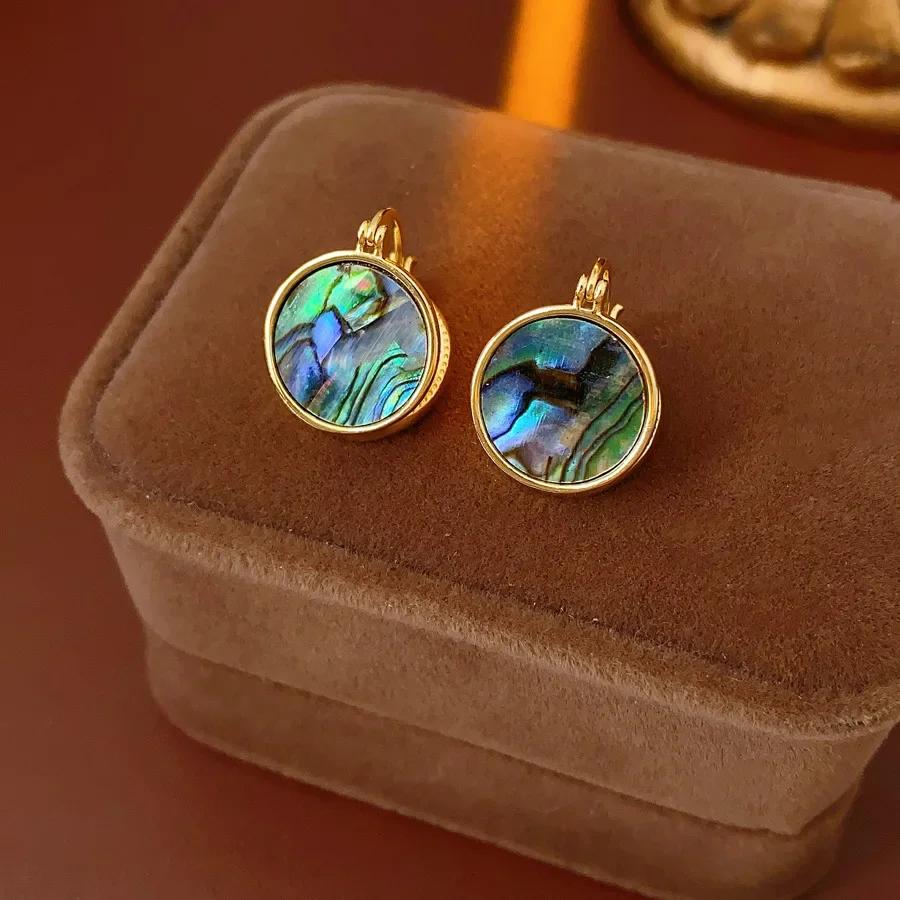 Vintage Retro Ohrringe für Damen 2025 Koreanische Mode Runde Muschel Ohrbügel High-End Retro Luxus Designer Zirkon