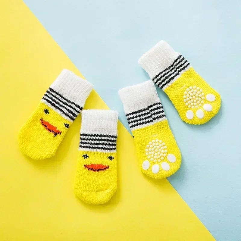 4pcs/set Puppy Socks Cute Pattern Foot Covers For Kitten Warm Anti Slip Shoes Paw Protector Christmas Gift for Cat Dogs