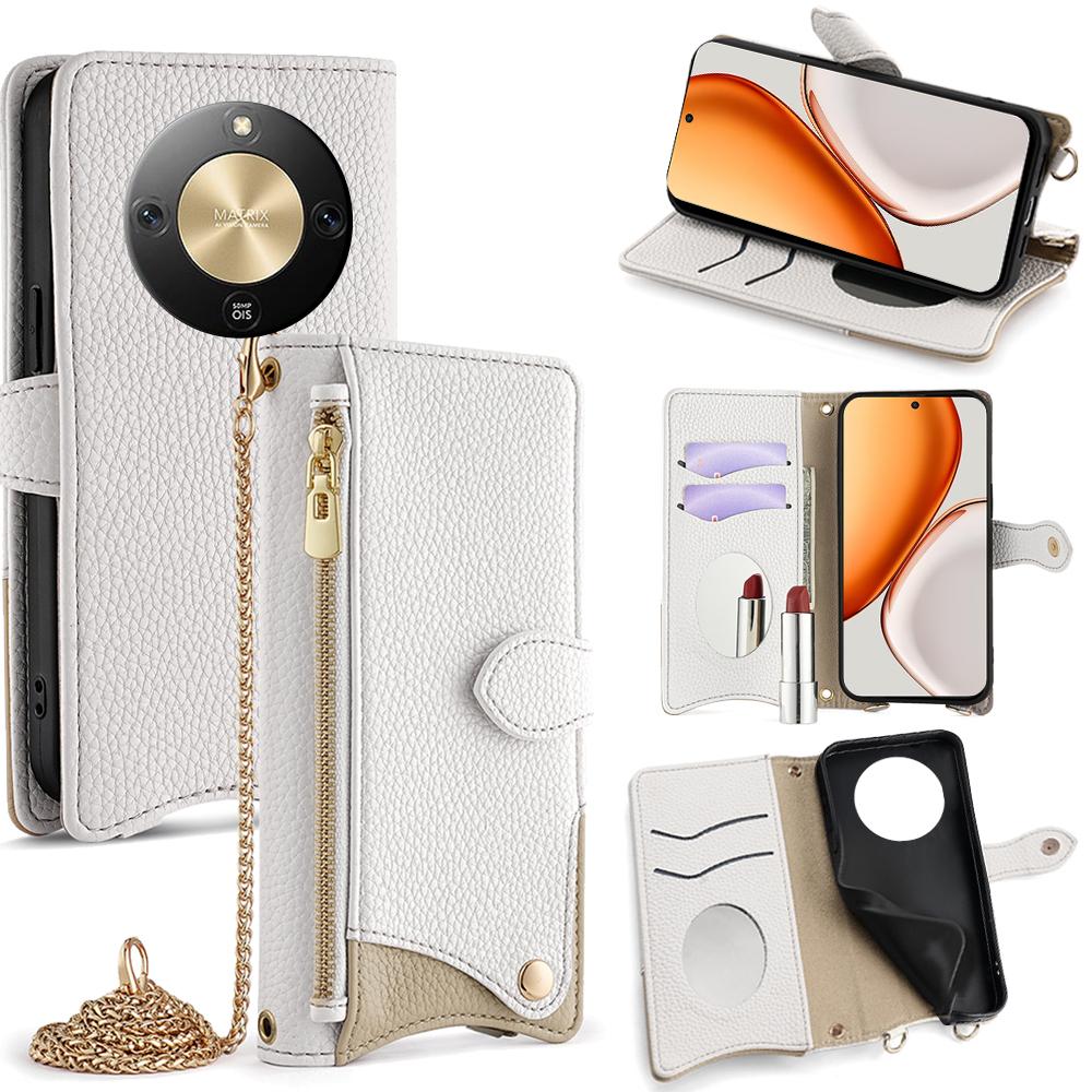 For Honor X70 5G Leather Case Wallet Stand Cover Irregular Tail Style with Chain Strap