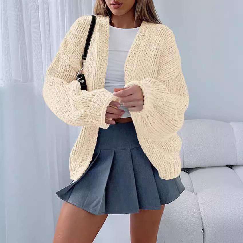 2024 Autumn/Winter Women's Casual Long-Sleeve Drop Shoulder Knitted Cardigan Sweater