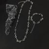 2025 European & American Stylish Layered Jewelry Set: Interlocking Chunky Chain Necklace & Bracelet with Titanium Steel Bead Chain.