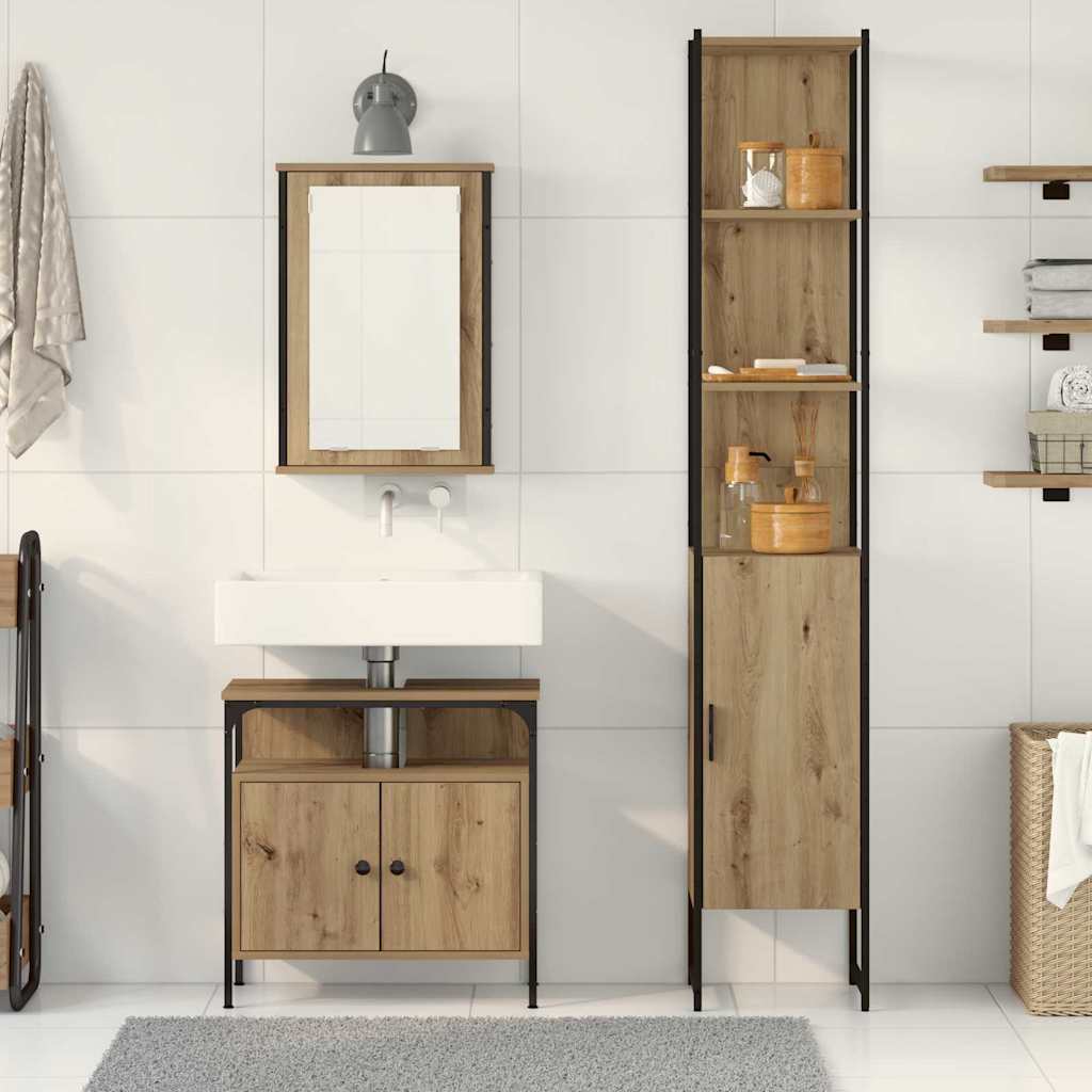 Bathroom Furniture Set with Shelf 3 Pcs Artisan Oak Wood Based Material