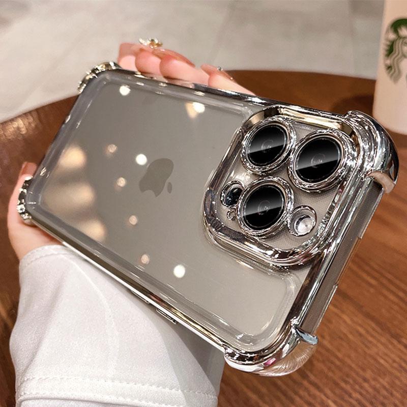 Luxury Electroplate Shockproof Phone Case For iPhone 15 14 13 12 11 Pro Max Plus Lens Protection Bumper Transparent Back Cover