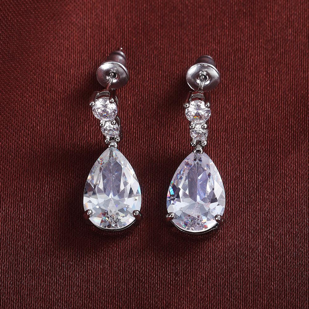Two Tone Small Cluster Top Pear Shape Stone Drop Stud Earrings Elegant Women Daily Party Jewelry