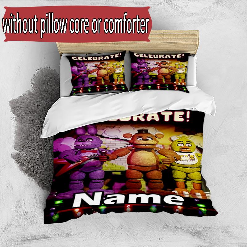 3pcs Duvet Cover Set (1*Duvet Cover + 2*Pillowcase, Without Core), Custom Name Five Nights At Freddy's Pattern Bedding Set, Home Bedroom Decor Gift