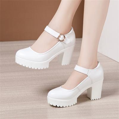 Damen Pumps Damen Runde Zehenpartie Plateau Hohe Absätze Mode Bequem Schwarz Arbeitsschuh Übergröße 32-43