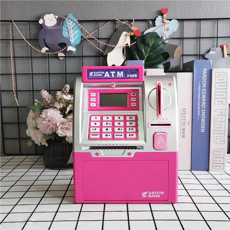 ATM Piggy Bank with Fingerprint Recognition and Password Protection – Large Capacity with Automatic Money Rolling and Card Counting Features