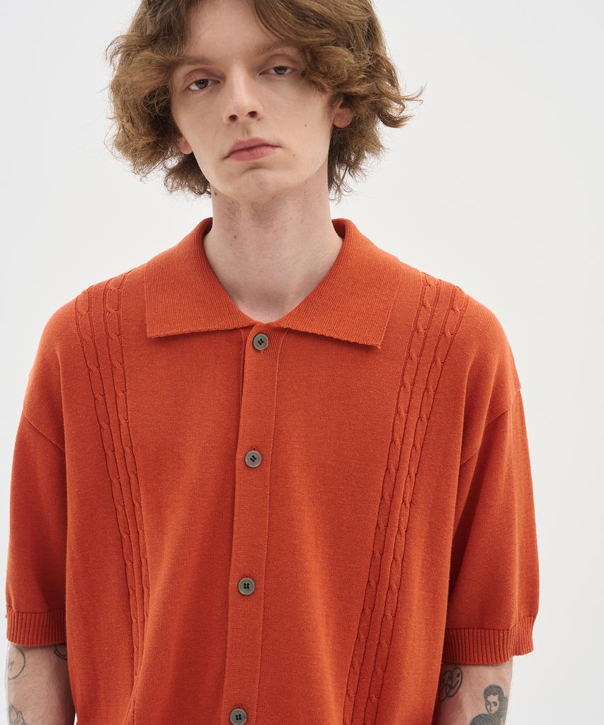 Blond9 Soft Cable Collar Short Sleeve Cardigan_Orange