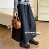 Women's Gray Woolen A-line Half Skirt with Plus Velvet Lining for Autumn/Winter 2025 - High Waist Mid-Length Slimming Design.