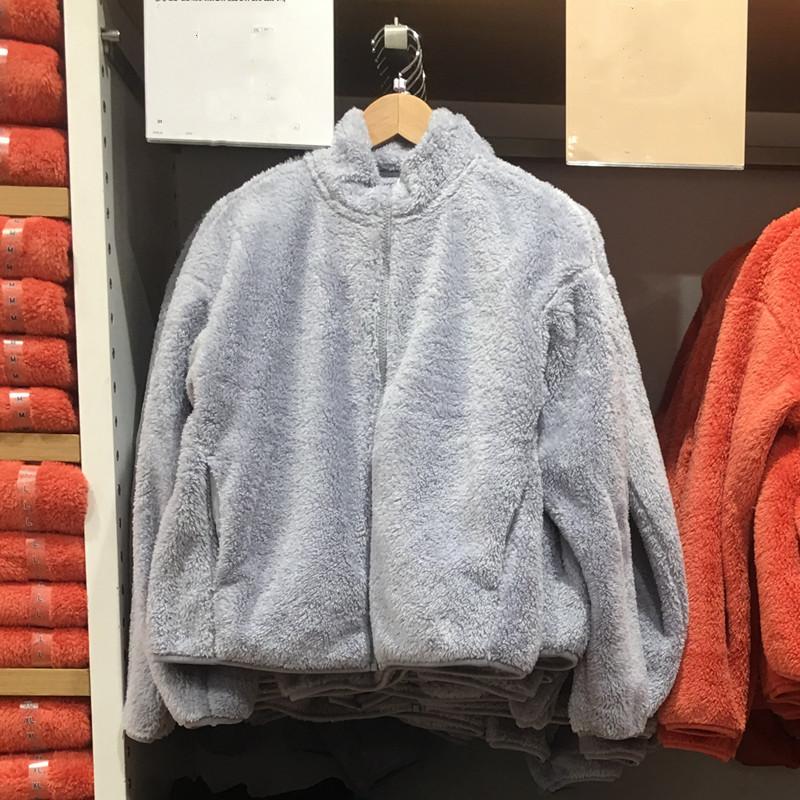 Autumn Winter Long Fleece Coral Fleece Cardigan Stand Collar Polar Fleece Jacket Warm Plush Coat Women