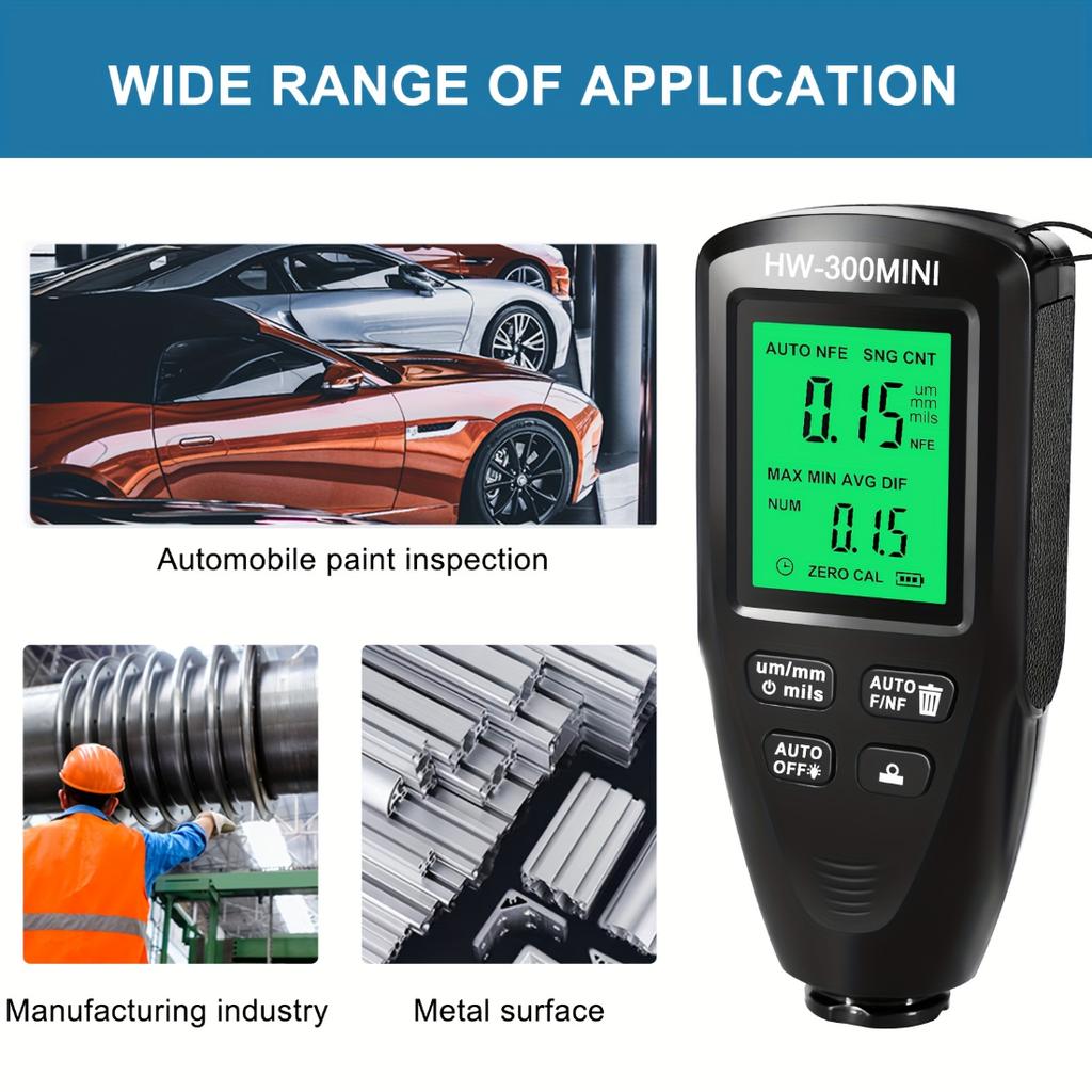 Car Paint Thickness Meter, 0-2000um Coating Detector, Backlight LCD, Auto Calibration, Data Hold, Fe&Non-Fe Auto Detection, Practical Gift