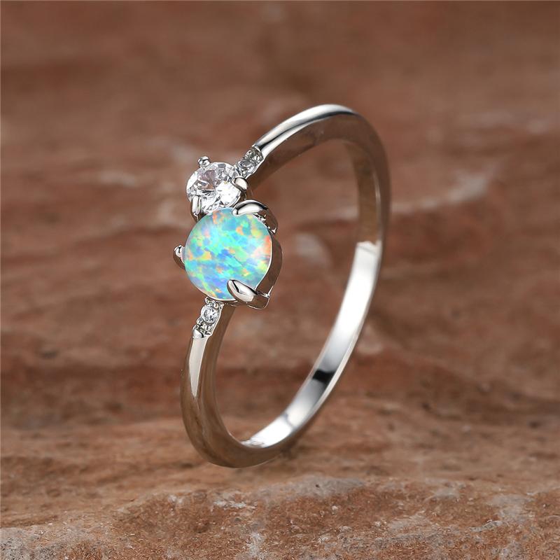 Cute Female Small Round White Fire Opal Stone Adjustable Ring Yellow Gold Color Open Wedding For Women