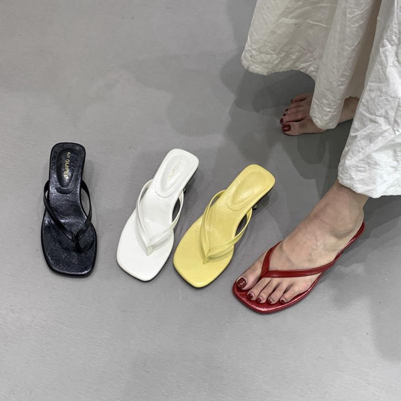 Fashion SUOJIALUN 2025 Summer New Brand Women Slipper Fashion Narrow Band Slip On Flip Flop Shoes Square Med Heel Dress Slides Shoes