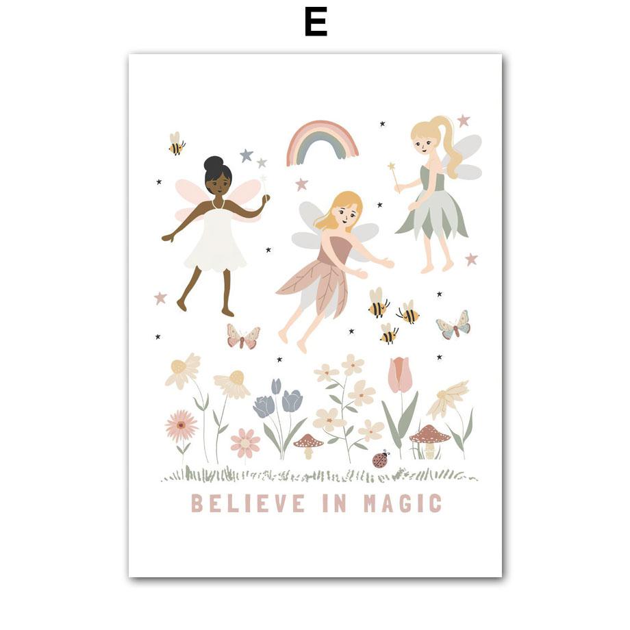 Cute Girl Unicorn Castle Sun Rainbow Flowers Wall Art Canvas Painting Nursery Posters And Prints Pictures Baby Kids Room Decor