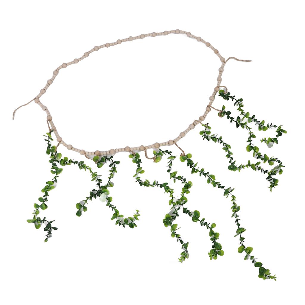 Hanging Photo Display Holder Wall Decor Wooden Bead Garland Realistic Eucalyptus Leaf Photo Display 