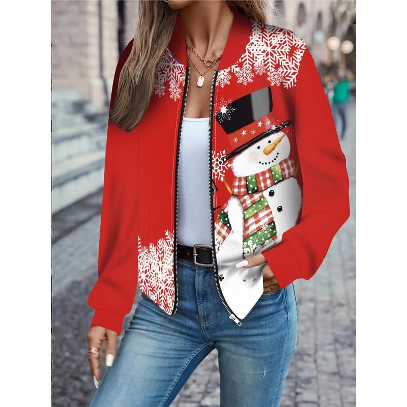 Womens Casual Zip-Up Jacket With 3D Letter Print Fashion Lightweight Outerwear Daily Wear