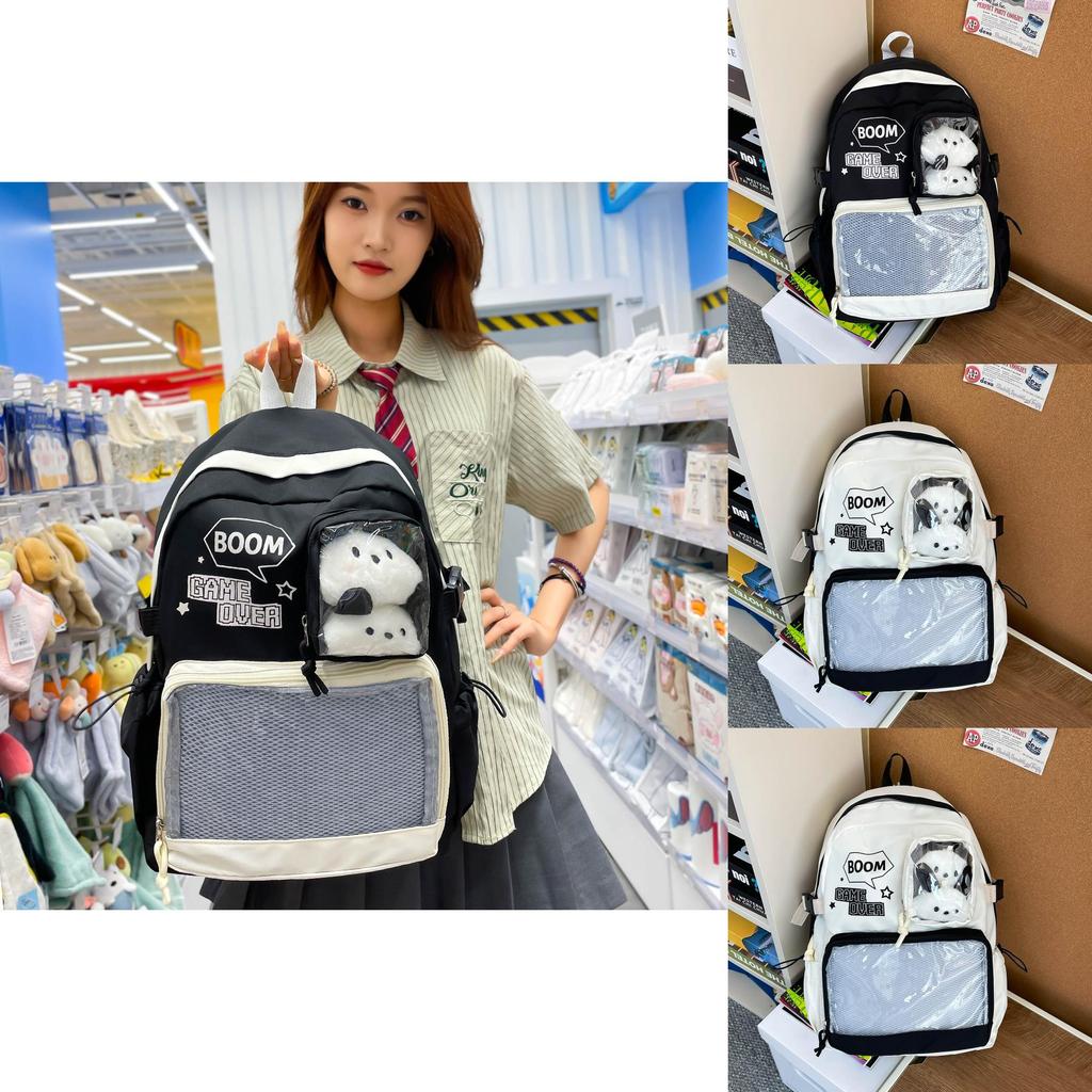 Classroom Backpack Lightweight Nylon With Letter Print And Transparent Layer Design For Teen Use