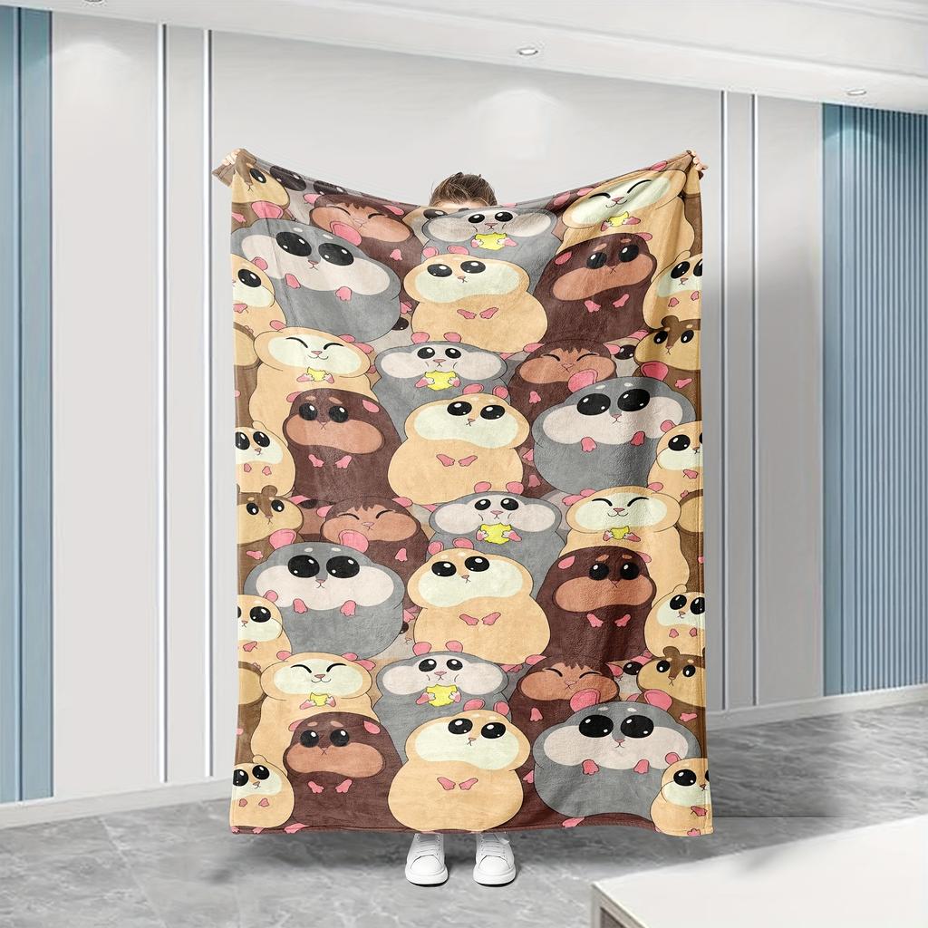 Cute hamster pattern Flannel printed blanket suitable for all seasons suitable for living room office sofa and travel 180x250CM