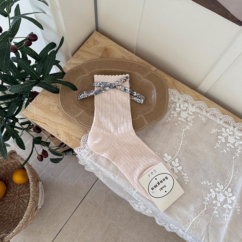 

Женские летние тонкие носки-гольфы с цветочным бантом, милые кружевные, бесшовные 1 pair светло-розовый