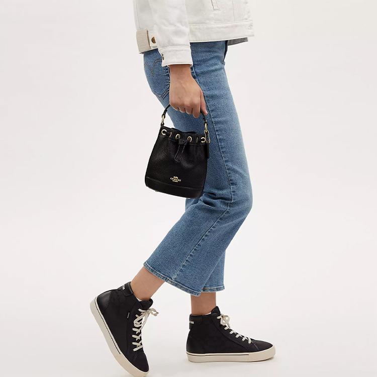 Coach Dempsey 15 Letter Logo Drawstring Bucket Bag Women Bags Black CN683-IMBLK