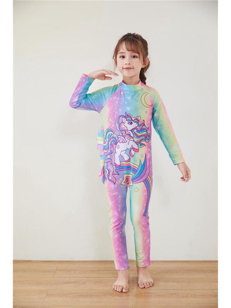 Uroczy strój kąpielowy dla niemowląt z długim rękawem, ochroną przeciwsłoneczną i spodniami