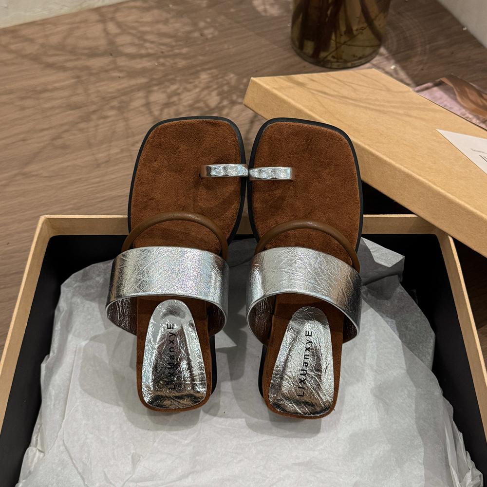 

Slippers Casual Flat Shoes Female Slipers Women Slides Rubber Flip Flops Low Platform Luxury 2025 Hawaiian Soft Summer Beach PU 40 серебряный