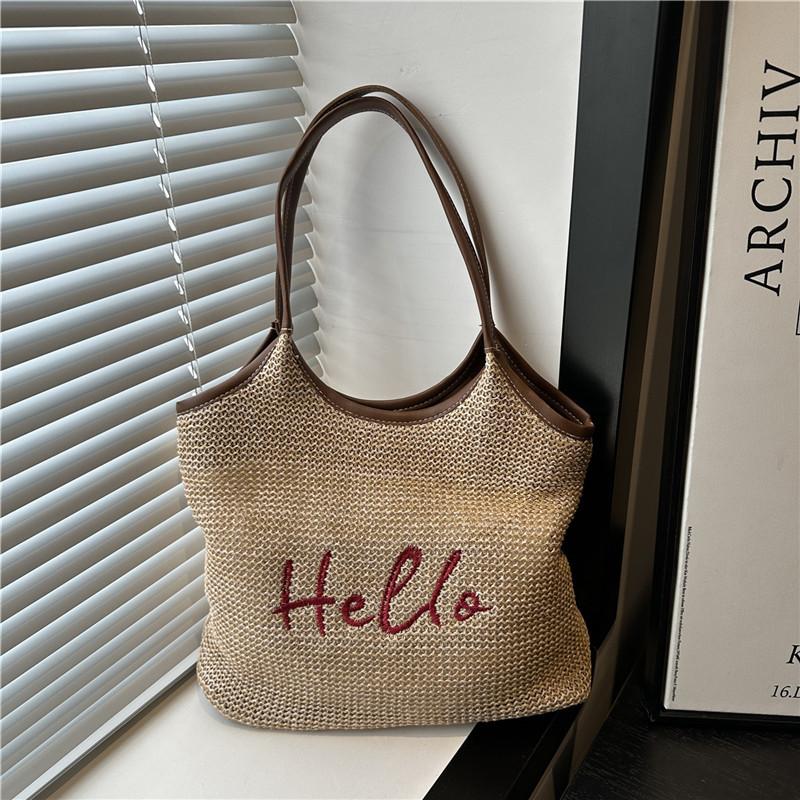 

Модный Повседневный Универсальный Дизайн Письмо Лето Популярный Легкий Приморский Курорт Пасторальный На Плечо Под Мышку хаки