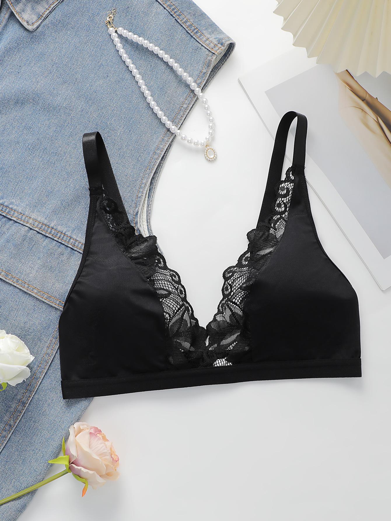 Women S Seamless Lace Trim No Underwire Push Up Bra S чёрный