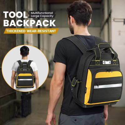 Large Capacity Tool Backpack Waterproof Wear-resistant Heavy Duty Tool Organizer Thickened with Hard Bottom Electrician Tool Bag