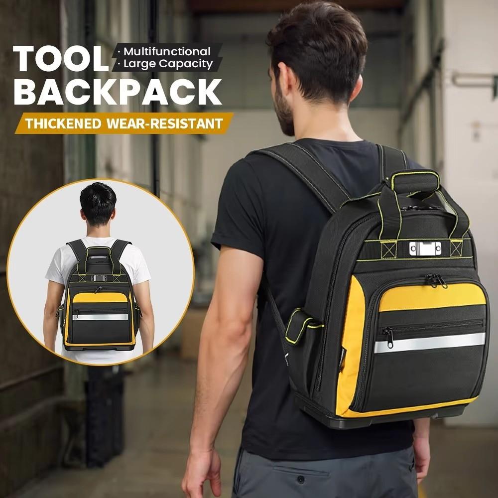Large Capacity Tool Backpack Waterproof Wear-resistant Heavy Duty Tool Organizer Thickened with Hard Bottom Electrician Tool Bag