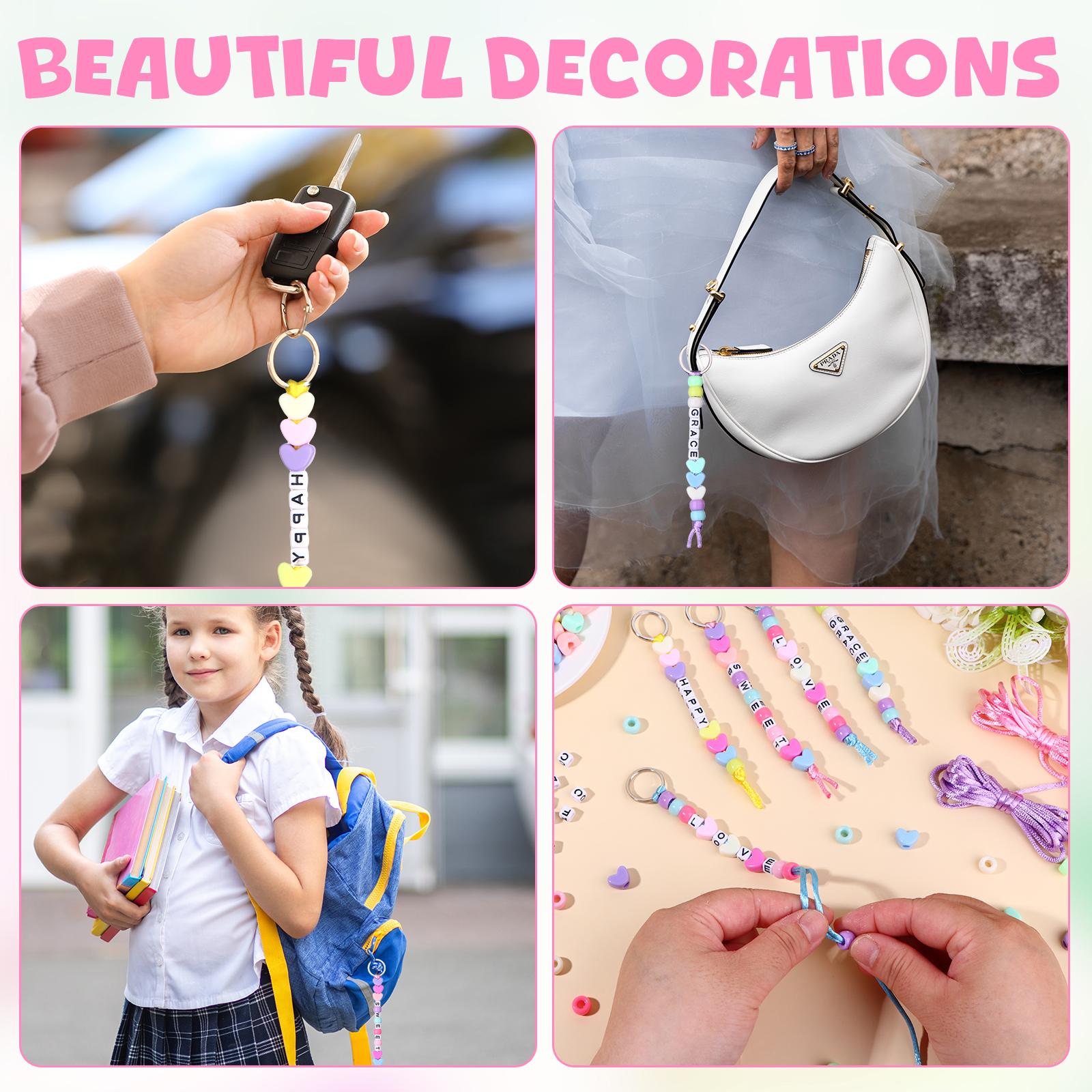 

632 Pcs Diy Bead Keychain Kit Key Chain Making Craft Adjustable Letter Alphabet Beads Strings Keychain Backpack Accessories Key