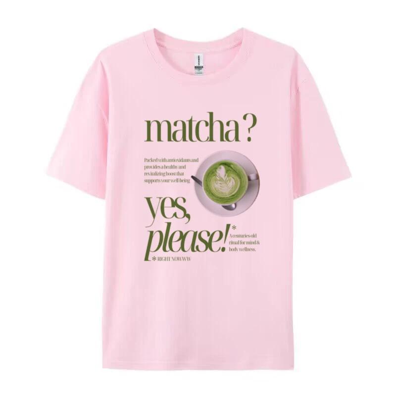 Matcha Please Retro Aesthetic Tshirts Cute Matcha Lover T Shirt Fashion Geen Tea TShirt Women Loose Short Sleeve Foodie Tops