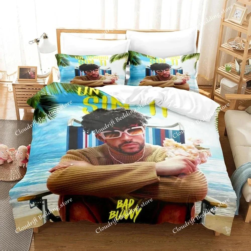 Set Biancheria da Letto Popolare Bad Bunny Stampa 3D Un Verano Sin Ti Copripiumino Piumone Set Letto Regali Taglia USA Singolo Matrimoniale Queen King026