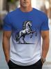 Herren Reitsport T-Shirt - Leichtes atmungsaktives Polyester Reitsporthemd mit galoppierendem Pferd & Aufdruck, Lockere Passform Rundhals Kurzarm Geeignet
