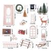 Dollhouses Miniature Christmas Wreath Reindeer Door Set For Holiday Decoration Resin Craft Tabletop Art