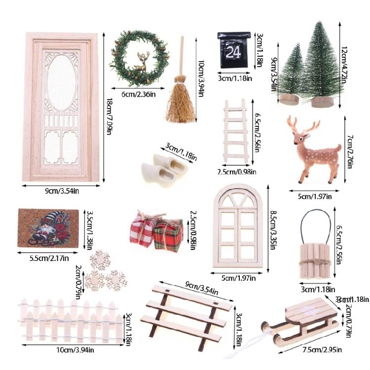 Dollhouses Miniature Christmas Wreath Reindeer Door Set For Holiday Decoration Resin Craft Tabletop Art