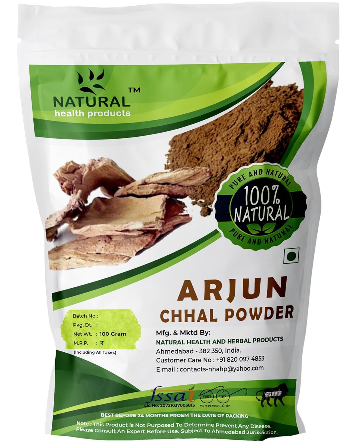 

Natural Health Products Pure Arjun Chhal Powder For Heart Weight Loss Hair Growth | 100gm 0.2lbs