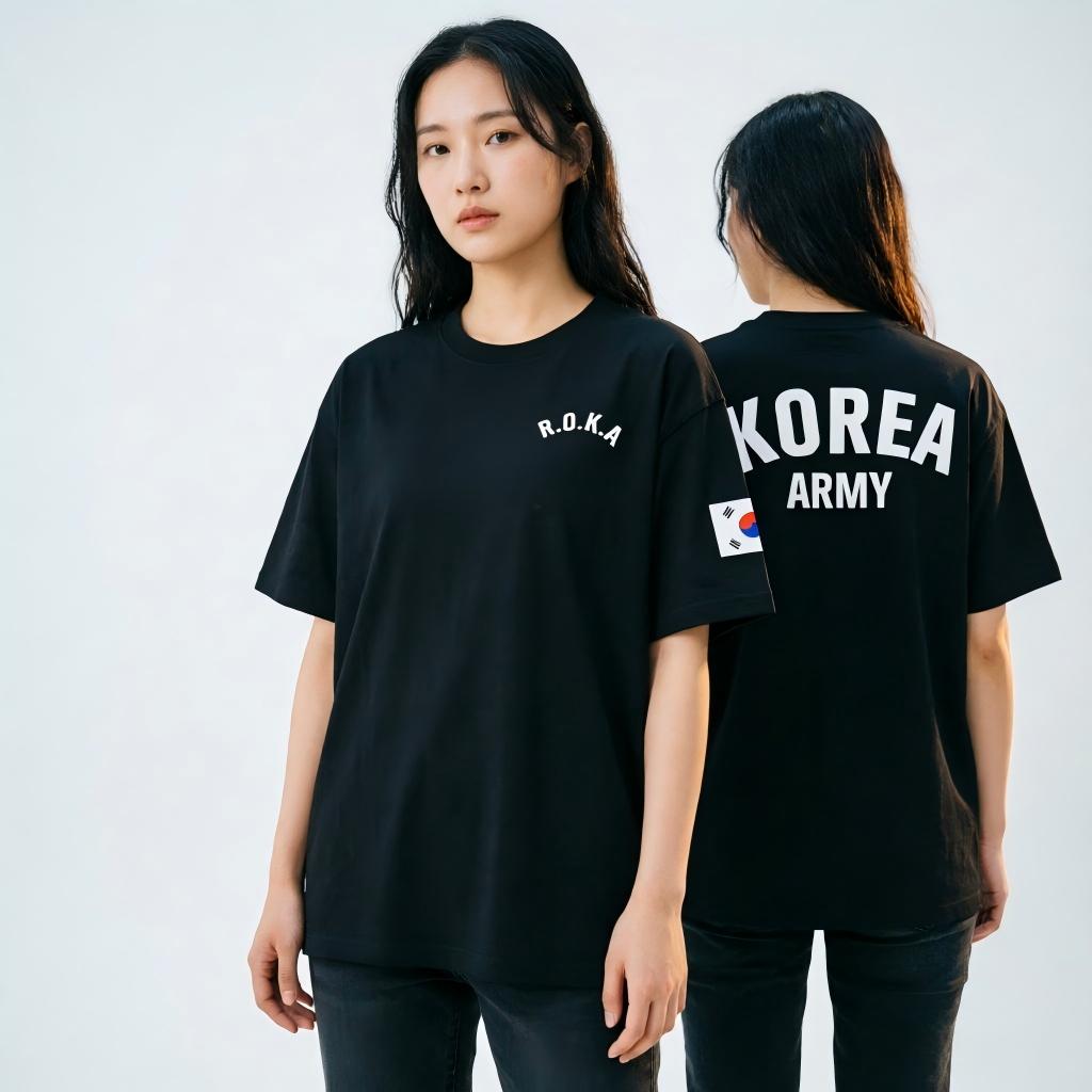Korea Army ROKA TShirt Military Unit Flag Print Black Tactical Style Cotton Tee for Airsoft Fans Korean Patriot Fans XL