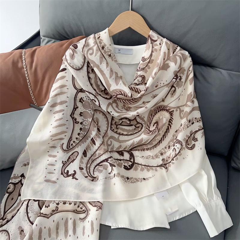 New Cotton Linen Scarf Versatile Printing Long Scarf Spring Autumn Korean Style Shawl Outerwear Warm Fashionable Women'S