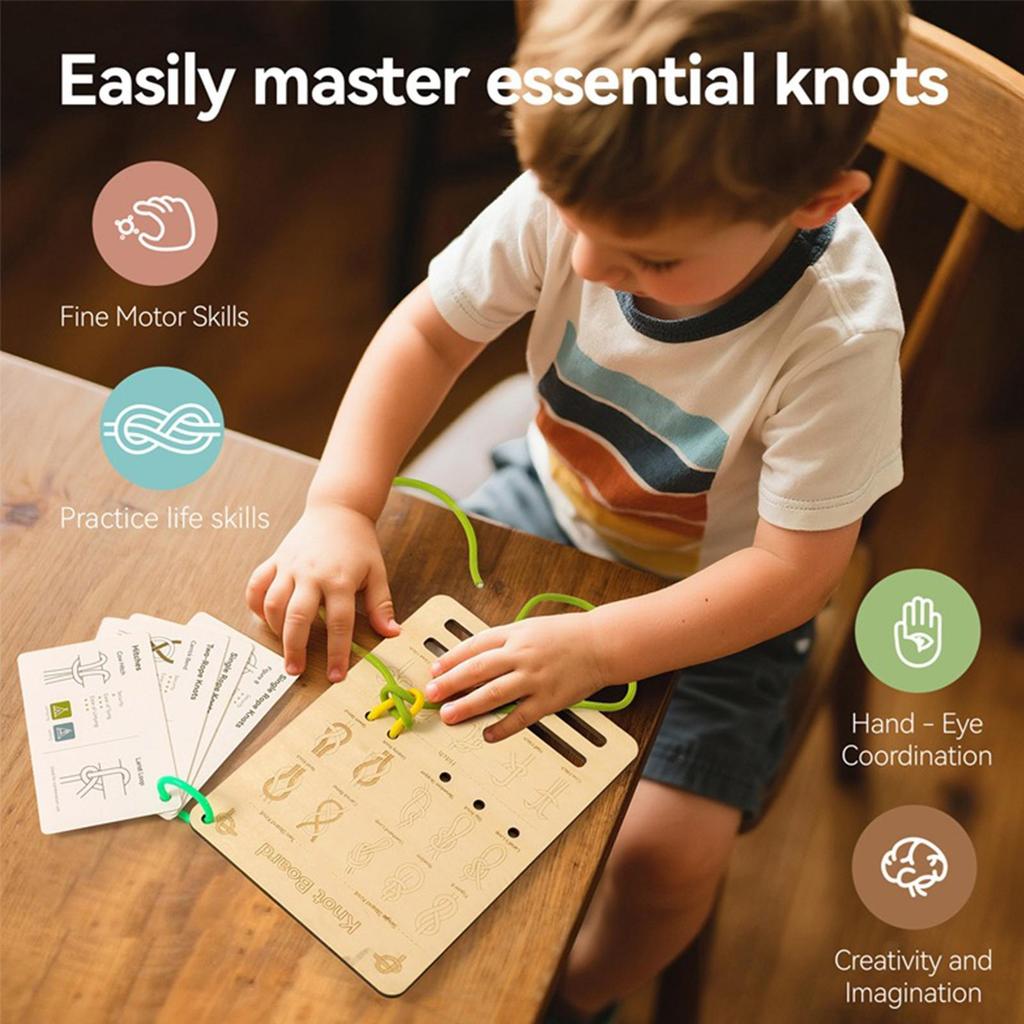 Knot Tying Board For Kids Wooden Educational Activties Knot Training Board For Children Boys Girls Home Birthday Party Nursery