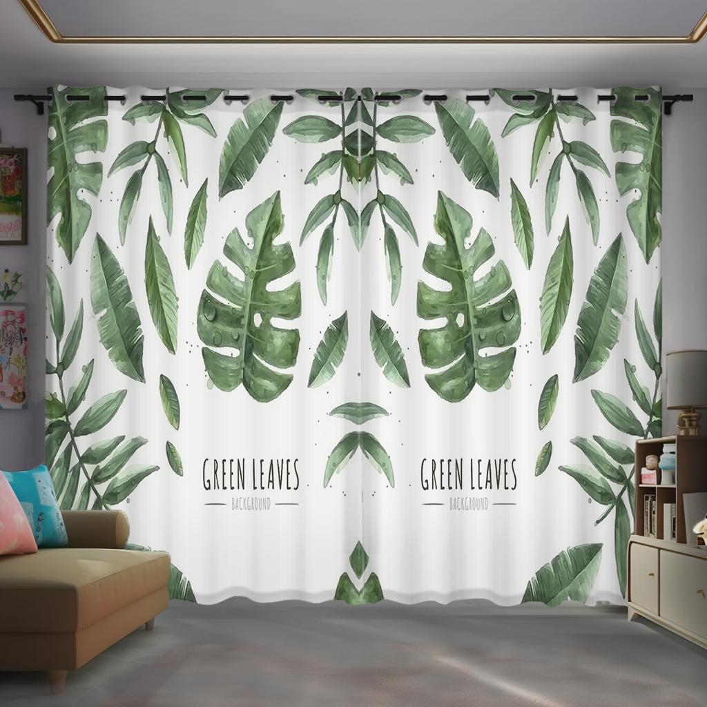 Nordic Tropical Green Plant Banana Leaf Custom Curtain Balcony Bedroom Bay Window Living Room Decor Grommet Top Rod Pocket Hook