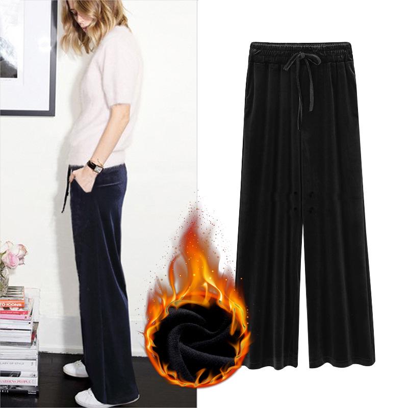 Women's High-Waist Velvet Wide-Leg Pants: Plus-Size, Loose, Thick Slim-Fit, Perfect for Autumn & Winter Casual Wear.